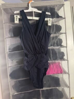 Women’s Miraclesuit Navy One-Piece Swimsuit with Front Knot